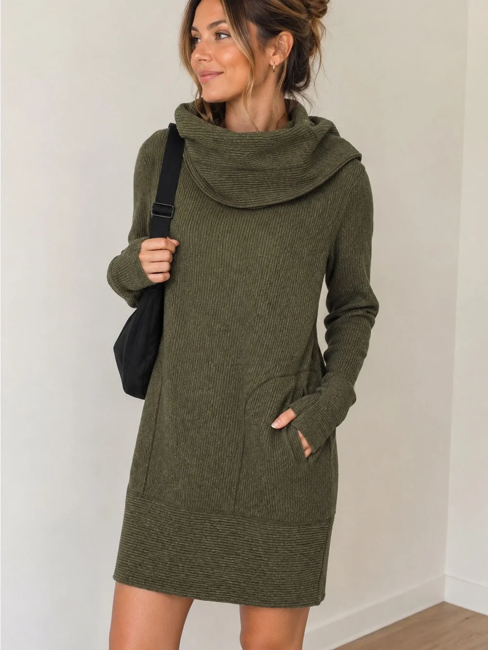 Lululemon Along the Way Dress XXS (0) Heathered Dark Olive Cowl Neck